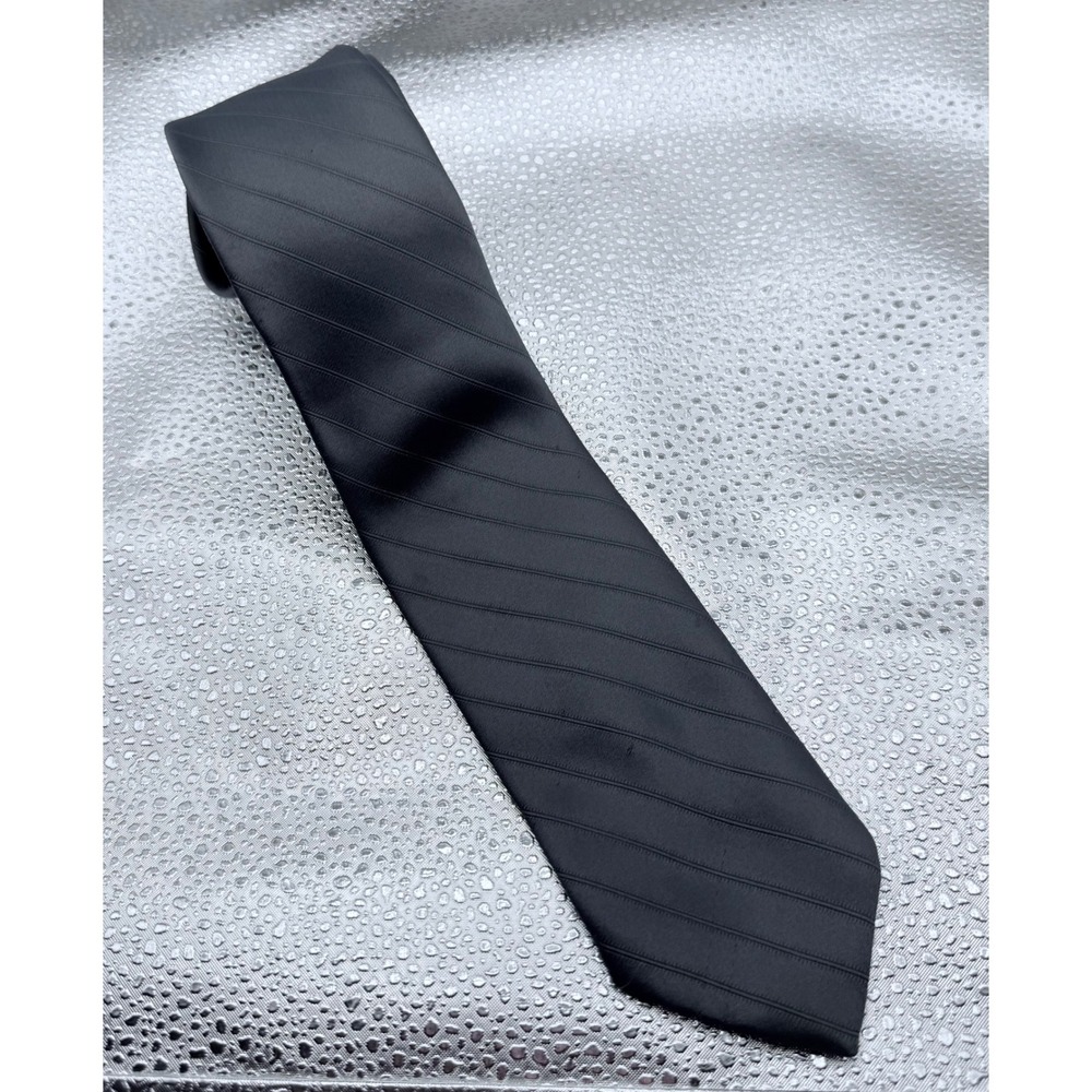 Ketch Mens Necktie Dark Grey Charcoal Tonal Diagonal Stripe Silk Blend Tie